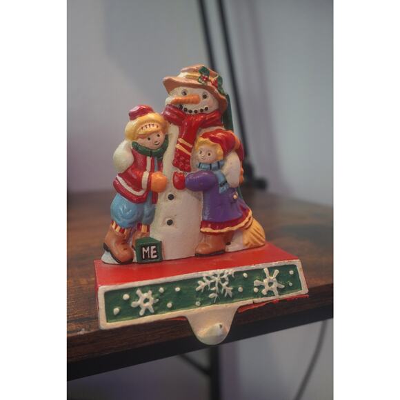 Midwest Imports Of Cannon Falls Cast Iron Stocking Holder Kids & Snowman - Picture 1 of 5